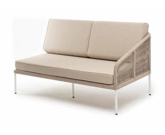 "Канны" левый модуль плетеный из роупа, каркас алюминий белый муар, роуп бежевый круглый, ткань бежевая 15052 | Интернет магазин мебели и декора LifeDekor