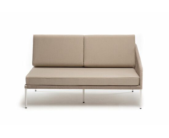 "Канны" левый модуль плетеный из роупа, каркас алюминий белый муар, роуп бежевый круглый, ткань бежевая 15052, изображение 2 | Интернет магазин мебели и декора LifeDekor