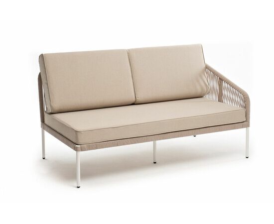 "Канны" левый модуль плетеный из роупа, каркас алюминий белый муар, роуп бежевый круглый, ткань бежевая 15052, изображение 3 | Интернет магазин мебели и декора LifeDekor