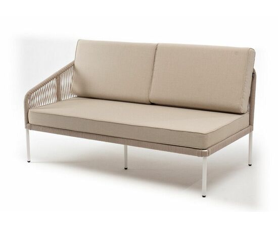 "Канны" правый модуль плетеный из роупа, каркас алюминий белый муар, роуп бежевый круглый, ткань бежевая 15052 | Интернет магазин мебели и декора LifeDekor