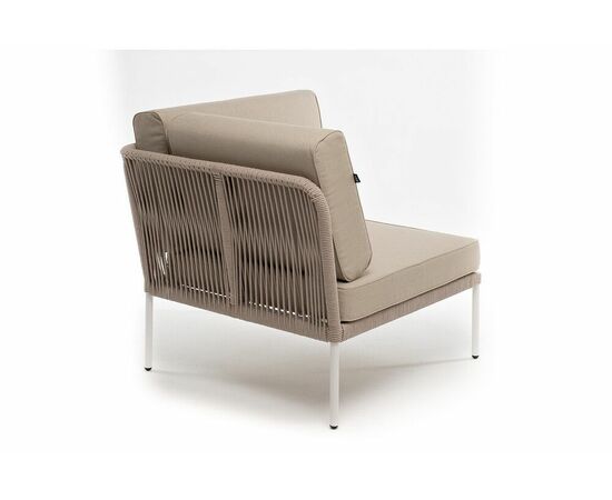 "Канны" угловой модуль плетеный из роупа, каркас алюминий белый муар, роуп бежевый круглый, ткань бежевая 15052, изображение 3 | Интернет магазин мебели и декора LifeDekor