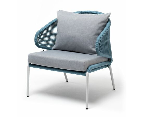 "Милан" кресло плетеное из роупа, каркас алюминий светло-серый (RAL7035) муар, роуп бирюзовый круглый, ткань светло-серая | Интернет магазин мебели и декора LifeDekor