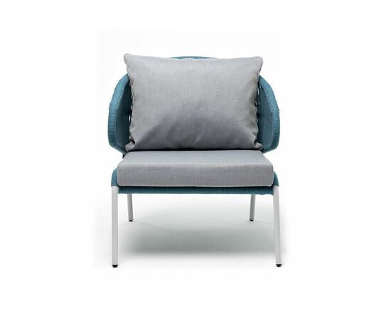 "Милан" кресло плетеное из роупа, каркас алюминий светло-серый (RAL7035) муар, роуп бирюзовый круглый, ткань светло-серая, изображение 2 | Интернет магазин мебели и декора LifeDekor