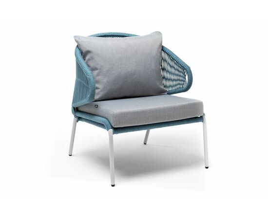 "Милан" кресло плетеное из роупа, каркас алюминий светло-серый (RAL7035) муар, роуп бирюзовый круглый, ткань светло-серая, изображение 3 | Интернет магазин мебели и декора LifeDekor