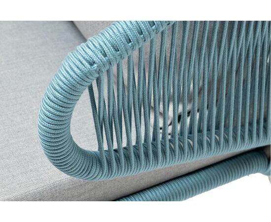 "Милан" кресло плетеное из роупа, каркас алюминий светло-серый (RAL7035) муар, роуп бирюзовый круглый, ткань светло-серая, изображение 4 | Интернет магазин мебели и декора LifeDekor