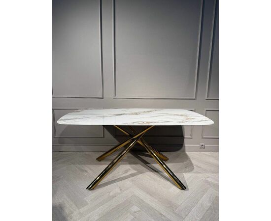 Стол обеденный Неаполь Голд TW1162-T-1,160x90x76 см, серо-золотая керамика/золото, изображение 8 | Интернет магазин мебели и декора LifeDekor