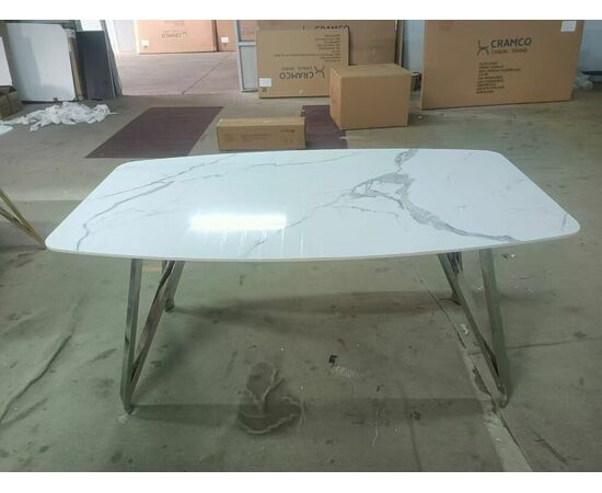 Стол обеденный Соар-2 F-1690,160х90х76 см, бело-серая керамика/хром серебро, изображение 2 | Интернет магазин мебели и декора LifeDekor