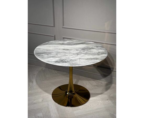 Стол обеденный круглый Остин BS212-100LG, 100х76 см, светло-серый мрамор/золото, изображение 7 | Интернет магазин мебели и декора LifeDekor