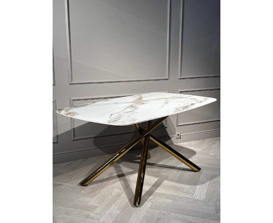 Стол обеденный Неаполь Голд TW1162-T-1,160x90x76 см, серо-золотая керамика/золото, изображение 10 | Интернет магазин мебели и декора LifeDekor