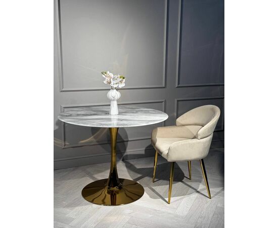 Стол обеденный круглый Остин BS212-100LG, 100х76 см, светло-серый мрамор/золото, изображение 5 | Интернет магазин мебели и декора LifeDekor