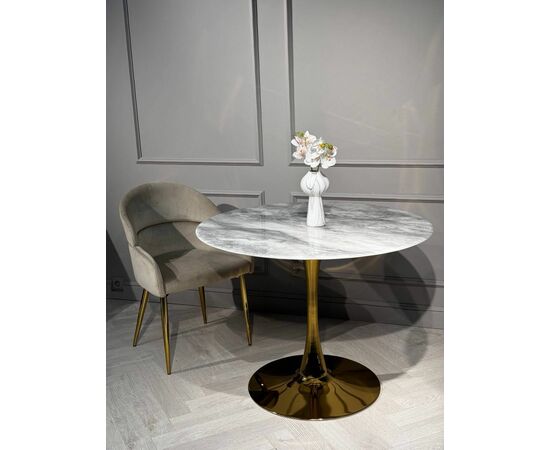 Стол обеденный круглый Остин BS212-100LG, 100х76 см, светло-серый мрамор/золото, изображение 4 | Интернет магазин мебели и декора LifeDekor