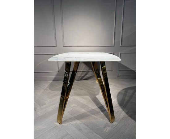 Стол обеденный Соар-2 F-1690,160х90х76 см, бело-серая керамика/золото, изображение 4 | Интернет магазин мебели и декора LifeDekor