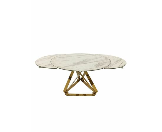 Стол обеденный раскладной Рондо Голд MC8239-120W, 120(+30+30)х76 см, белая керамика/золото, изображение 4 | Интернет магазин мебели и декора LifeDekor