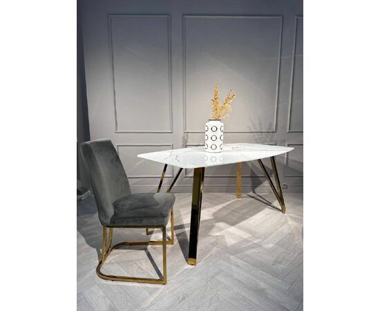 Стол обеденный Соар-2 F-1690,160х90х76 см, бело-серая керамика/золото, изображение 11 | Интернет магазин мебели и декора LifeDekor