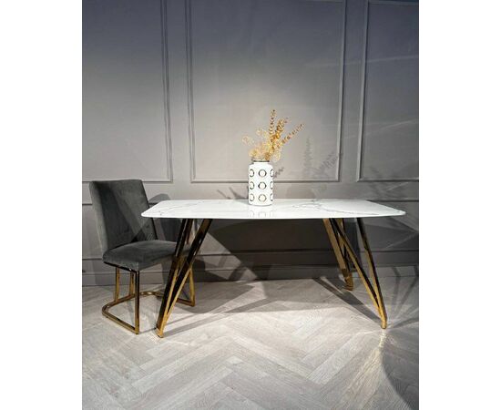 Стол обеденный Соар-2 F-1690,160х90х76 см, бело-серая керамика/золото, изображение 10 | Интернет магазин мебели и декора LifeDekor