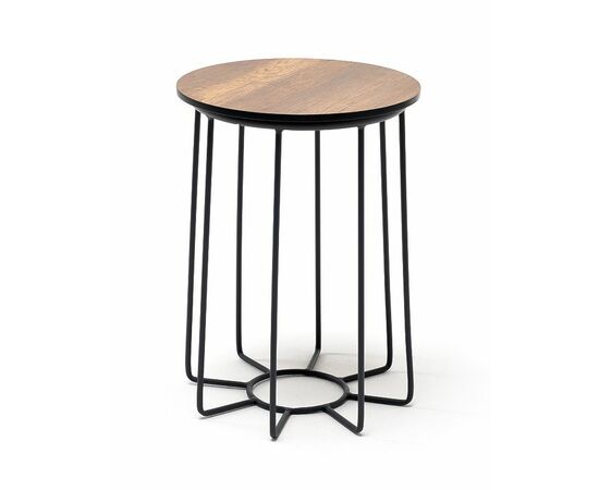 "Эквадор" журнальный стол из HPL круглый Ø40 H55, каркас из алюминия темно-серый (RAL 7024) муар, цвет столешницы "дуб" | Интернет магазин мебели и декора LifeDekor