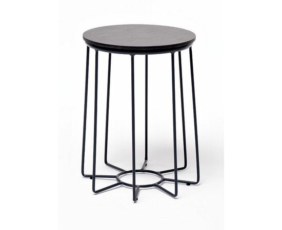 "Эквадор" журнальный стол из HPL круглый Ø40 H55, каркас из алюминия темно-серый (RAL 7024) муар, цвет столешницы "серый гранит" | Интернет магазин мебели и декора LifeDekor