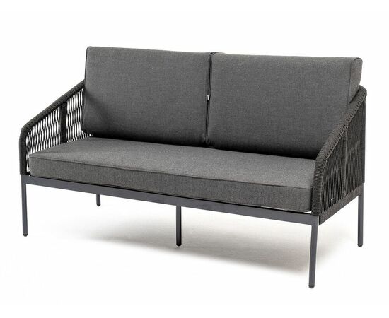 "Канны" диван 2-местный плетеный из роупа, каркас алюминий темно-серый (RAL7024) муар, роуп темно-серый круглый, ткань темно-серая 027, выс. посадки45 | Интернет магазин мебели и декора LifeDekor