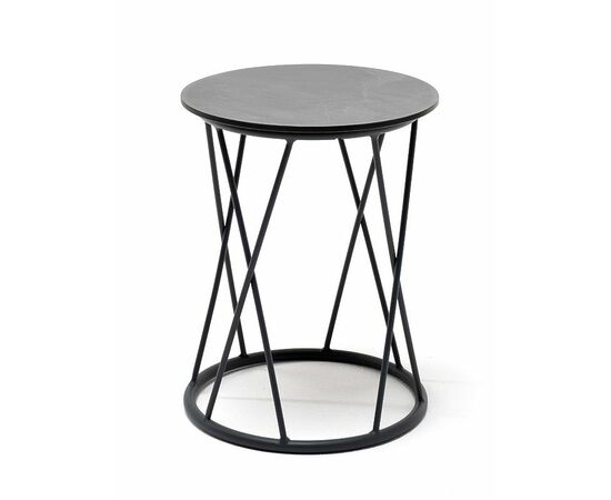 "Колумбия" журнальный стол из HPL круглый Ø40 H55, каркас из стали темно-серый (RAL 7024) муар, цвет столешницы "серый гранит" | Интернет магазин мебели и декора LifeDekor