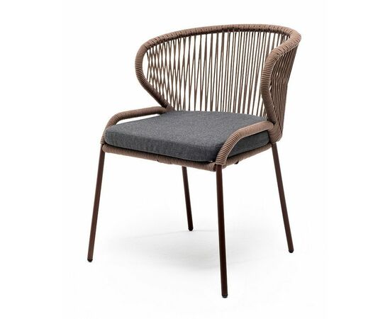 "Милан" стул плетеный из роупа, каркас алюминий коричневый (RAL8016) муар, роуп коричневый круглый, ткань темно-серая 027 | Интернет магазин мебели и декора LifeDekor