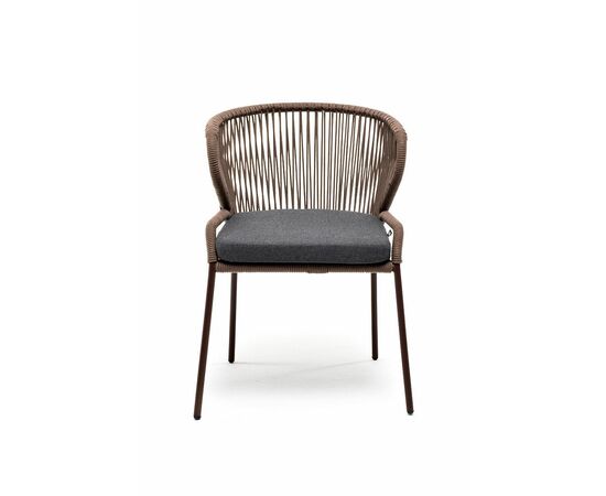 "Милан" стул плетеный из роупа, каркас алюминий коричневый (RAL8016) муар, роуп коричневый круглый, ткань темно-серая 027, изображение 2 | Интернет магазин мебели и декора LifeDekor