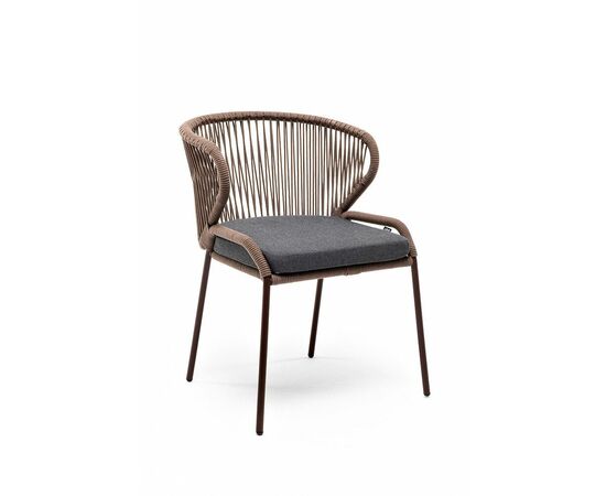 "Милан" стул плетеный из роупа, каркас алюминий коричневый (RAL8016) муар, роуп коричневый круглый, ткань темно-серая 027, изображение 3 | Интернет магазин мебели и декора LifeDekor