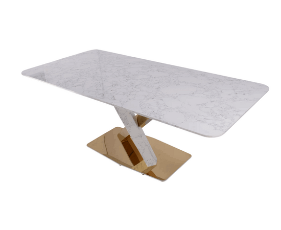 Стол обеденный Интерно Гранд MC3042-200WH, 200х100х75 см, белый мрамор/золото, изображение 5 | Интернет магазин мебели и декора LifeDekor