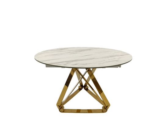 Стол обеденный раскладной Рондо Голд MC8239-120W, 120(+30+30)х76 см, белая керамика/золото, изображение 6 | Интернет магазин мебели и декора LifeDekor