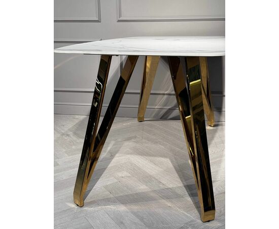 Стол обеденный Соар-2 F-1690,160х90х76 см, бело-серая керамика/золото, изображение 8 | Интернет магазин мебели и декора LifeDekor