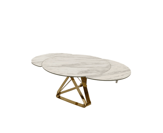 Стол обеденный раскладной Рондо Голд MC8239-120W, 120(+30+30)х76 см, белая керамика/золото, изображение 5 | Интернет магазин мебели и декора LifeDekor