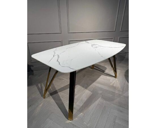 Стол обеденный Соар-2 F-1690,160х90х76 см, бело-серая керамика/золото, изображение 7 | Интернет магазин мебели и декора LifeDekor