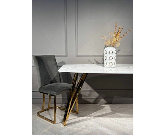 Стол обеденный Соар-2 F-1690,160х90х76 см, бело-серая керамика/золото, изображение 5 | Интернет магазин мебели и декора LifeDekor