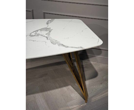 Стол обеденный Соар-2 F-1690,160х90х76 см, бело-серая керамика/золото, изображение 9 | Интернет магазин мебели и декора LifeDekor