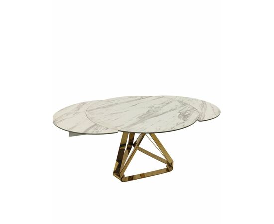 Стол обеденный раскладной Рондо Голд MC8239-120W, 120(+30+30)х76 см, белая керамика/золото, изображение 2 | Интернет магазин мебели и декора LifeDekor