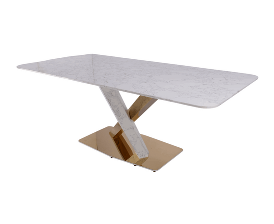 Стол обеденный Интерно Гранд MC3042-200WH, 200х100х75 см, белый мрамор/золото, изображение 2 | Интернет магазин мебели и декора LifeDekor