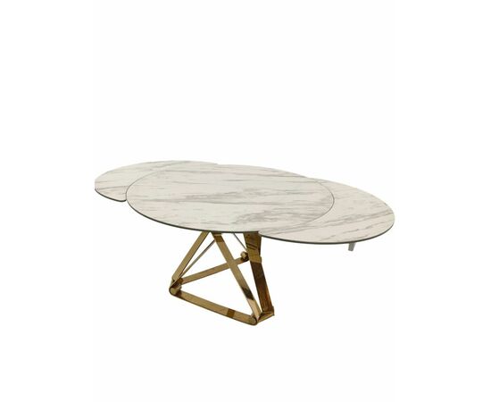 Стол обеденный раскладной Рондо Голд MC8239-120W, 120(+30+30)х76 см, белая керамика/золото, изображение 3 | Интернет магазин мебели и декора LifeDekor