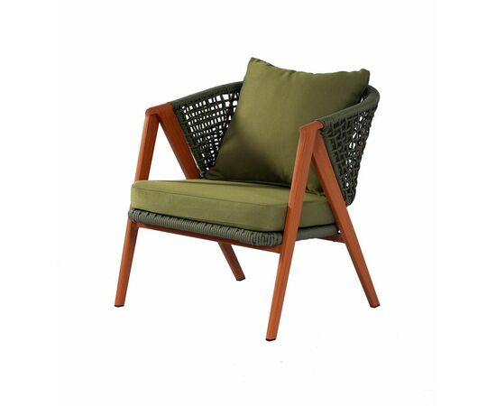 "Амстердам" кресло плетеное из роупа, каркас алюминий, роуп зеленый круглый, ткань зеленая | Интернет магазин мебели и декора LifeDekor