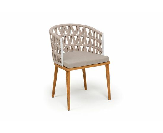 "Диего" стул плетеный из роупа, основание дуб каркас из стали белый муар, роуп бежевый круглый, ткань бежевая 052, изображение 2 | Интернет магазин мебели и декора LifeDekor