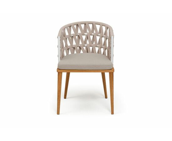 "Диего" стул плетеный из роупа, основание дуб каркас из стали белый муар, роуп бежевый круглый, ткань бежевая 052, изображение 3 | Интернет магазин мебели и декора LifeDekor