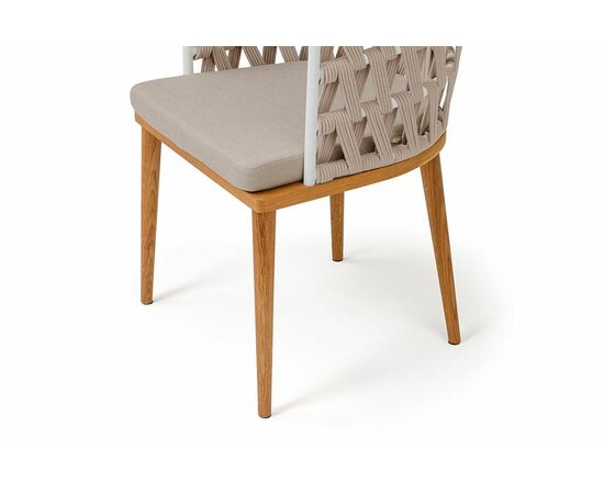 "Диего" стул плетеный из роупа, основание дуб каркас из стали белый муар, роуп бежевый круглый, ткань бежевая 052, изображение 4 | Интернет магазин мебели и декора LifeDekor