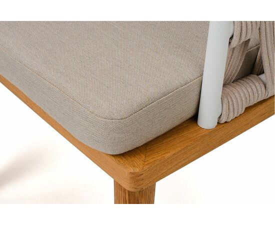 "Диего" стул плетеный из роупа, основание дуб каркас из стали белый муар, роуп бежевый круглый, ткань бежевая 052, изображение 6 | Интернет магазин мебели и декора LifeDekor