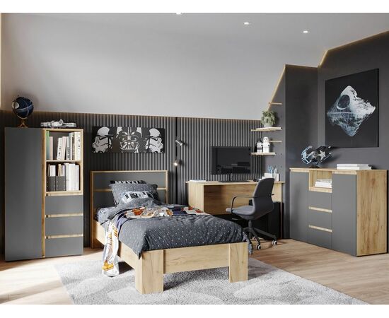 Комод «Хелен» КМ-03 5 ящиков, графит/дуб крафт золотой, изображение 4 | Интернет магазин мебели и декора LifeDekor