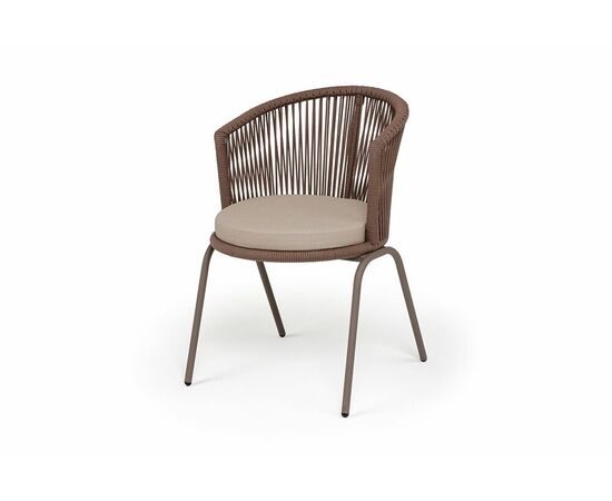 "Люксембург" стул плетеный из роупа, каркас из стали бежево-серый (RAL7006) муар, роуп коричневый круглый, ткань Mossle бежевая | Интернет магазин мебели и декора LifeDekor