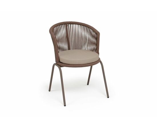 "Люксембург" стул плетеный из роупа, каркас из стали бежево-серый (RAL7006) муар, роуп коричневый круглый, ткань Mossle бежевая, изображение 3 | Интернет магазин мебели и декора LifeDekor