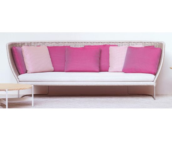 "Фиджи" диван 3-местный плетеный из роупа, каркас алюминий светло-серый (RAL7035) муар, роуп серый меланж круглый, ткань Mossle бежевая, изображение 2 | Интернет магазин мебели и декора LifeDekor