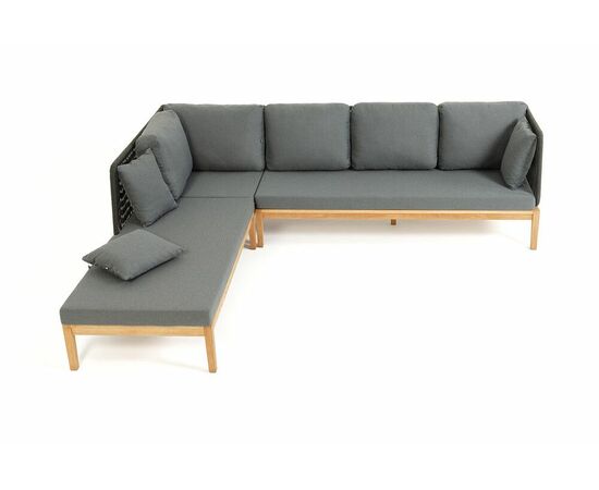 "Каталония" диван модульный плетеный из роупа, основание дуб, роуп темно-серый круглый, ткань темно-серая 027, изображение 3 | Интернет магазин мебели и декора LifeDekor