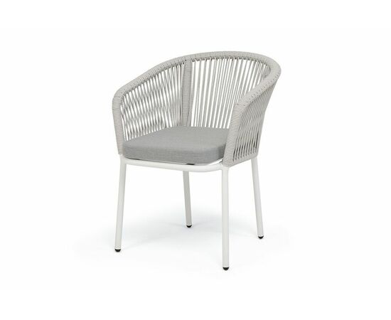"Марсель" стул плетеный из роупа, каркас алюминий белый муар, роуп светло-серый меланж круглый tex, ткань светло-серая | Интернет магазин мебели и декора LifeDekor