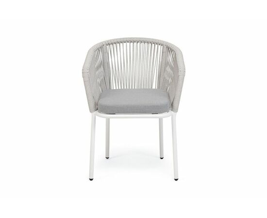 "Марсель" стул плетеный из роупа, каркас алюминий белый муар, роуп светло-серый меланж круглый tex, ткань светло-серая, изображение 2 | Интернет магазин мебели и декора LifeDekor