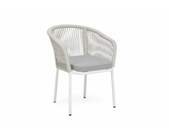 "Марсель" стул плетеный из роупа, каркас алюминий белый муар, роуп светло-серый меланж круглый tex, ткань светло-серая, изображение 3 | Интернет магазин мебели и декора LifeDekor