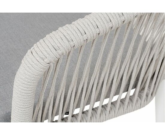 "Марсель" стул плетеный из роупа, каркас алюминий белый муар, роуп светло-серый меланж круглый tex, ткань светло-серая, изображение 4 | Интернет магазин мебели и декора LifeDekor